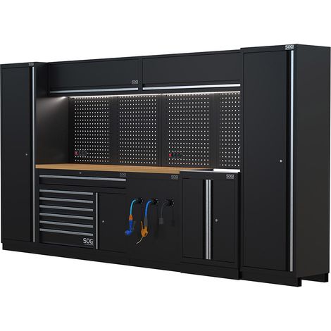 Arredamento modulare per officina e garage SOGI ARR-OFF-3920-A-L - piano in legno - 3920x465x2000 mm (1/5)
