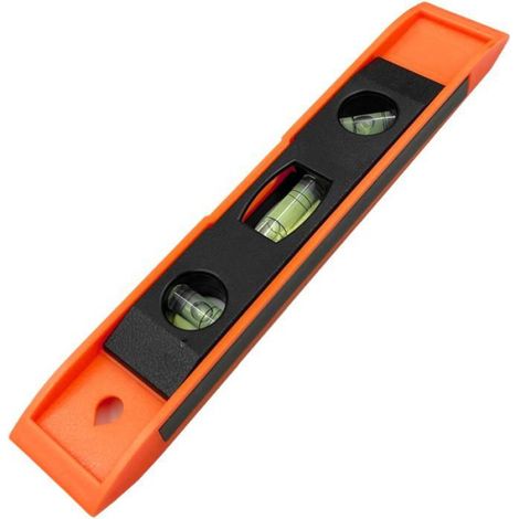 Niveau À Bulle - 225 mm - 3 Fioles - Lecture Par Le Haut - Aimant En Bande - Plastique
