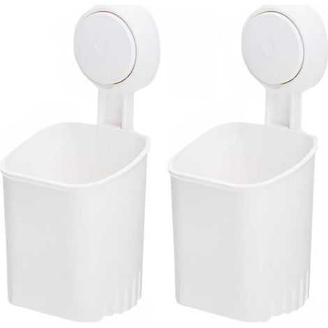 2 Supports Brosse Dents Ventouse 5kg, Blanc (1/5)
