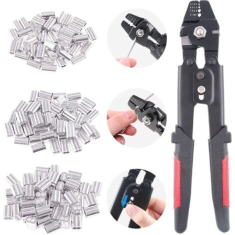 Pince à sertir cosse, Pince à sertir jusqu'à 2,2 mm avec 180 embouts en aluminium double barillet de 1,2/1,5/2 mm (1/5)