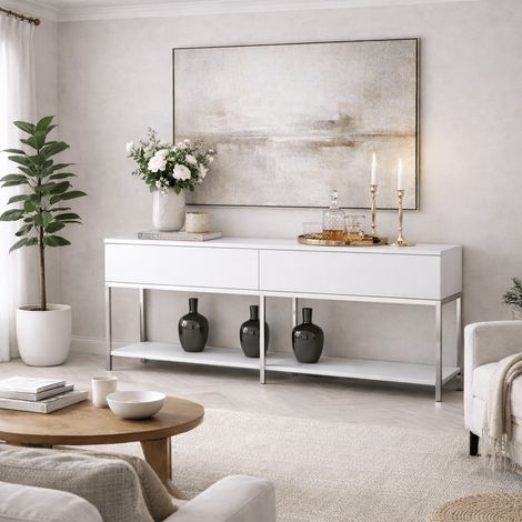 Modern Kommode White Lord 150x30x80 - Silberner Rahmen - Zwei