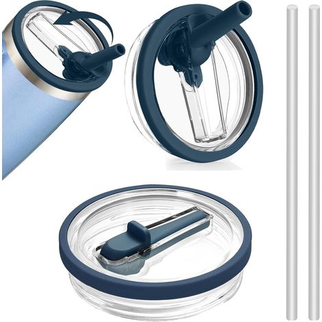 2er-Pack dunkelblaue auslaufsichere Ersatzdeckel (8,5 x 8,5 x 1,5 cm) für 30-oz-Becher, auslaufsichere Deckel mit 2 Strohhalmen (1/5)