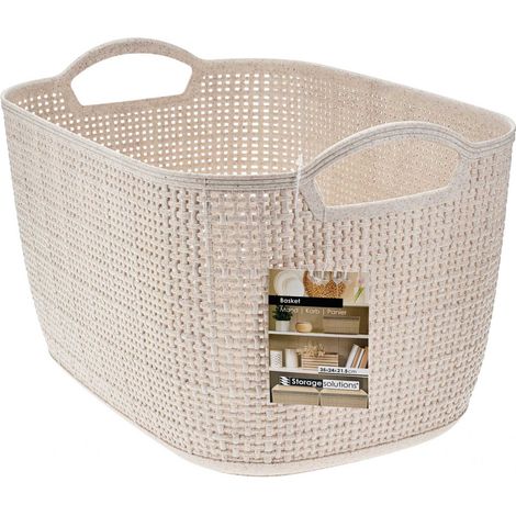 Kunststoffkorb 35x29x13 cm, beige, geflochten und praktisch mit Griffen (1/5)