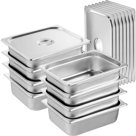 Mophorn 8 padelle per hotel, teglia anti-inceppamento da 1/2 misura con coperchio, acciaio inossidabile spesso 0,8 mm, teglia per alimenti profonda 4 pollici per la conservazione di catering (1/5)