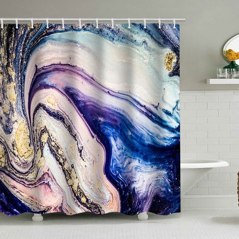 Duschvorhang mit Marmormuster (180 x 180 cm), bedruckter, wasserdichter Stoffduschvorhang, Duschvorhang aus Polyester mit geometrischem Muster, inklusive 12 Haken.