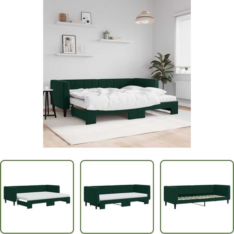 Lit gigogne - Lit de jour avec gigogne et matelas vert foncé 80x200cm velours (1/5)