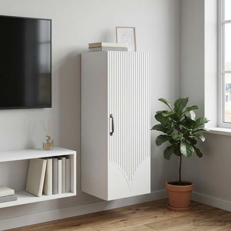 Armoire murale 1 porte en bois d’ingénierie blanc 33 x 34,5 x 90 cm - PANGIVO (1/5)