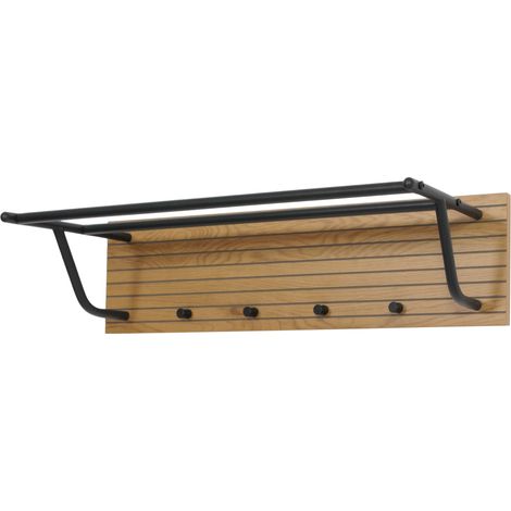 Porte-manteau mural style scandinave avec étagère 2 barres et 4 crochets bois métal 040009752