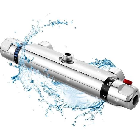 Thermostatic Shower Mixer, All-Copper Thermostatic Bath Faucet, Safety Protection with 38℃ Anti-Scald Button, Bath Mixer with Precise Temperature and Volume Adjustment (1/5)