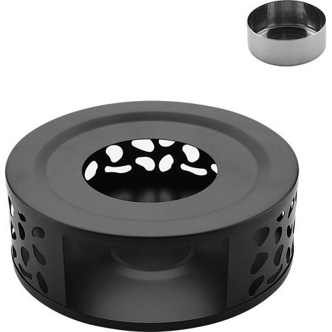 Chauffe-théière support à bougie chauffe-plat 15 cm – acier inoxydable noir, résistant à la chaleur, maintien au chaud durable