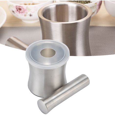 Mortier et pilon à ail en acier inoxydable 304 en forme de taille, mortier et pilon ménager pour écraser les herbes et broyer l'ail. (1/5)