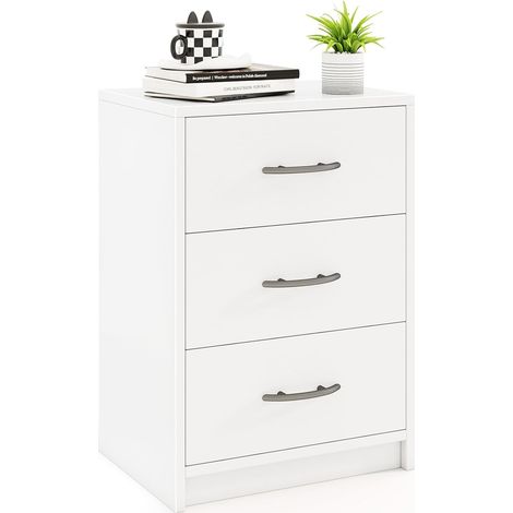 COSTWAY Comodino Camera da Letto con 3 Cassetti, Comodino Salvaspazio in Legno, Comodino Mobile da Letto con Kit Antiribaltamento, per Soggiorno e Studio, 38,5 x 28 x 54 cm (Bianco, 3 Cassetti) (1/5)