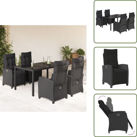 The Living Store 5-tlg. Garten-Essgruppe mit Kissen Schwarz Poly Rattan - Gartenstuhl (1/5)