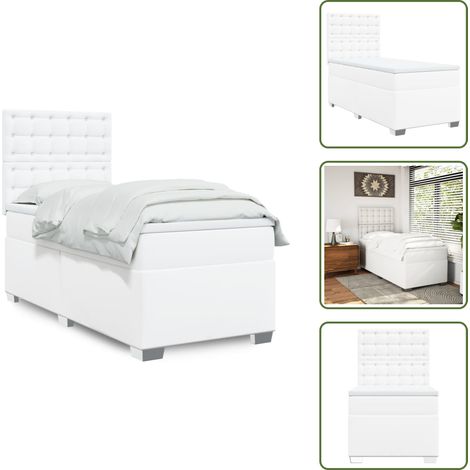 Tête de lit réglable - vidaXL Sommier à lattes de lit avec matelas Blanc 90x190 cm Similicuir - Surmatelas confortable (1/5)