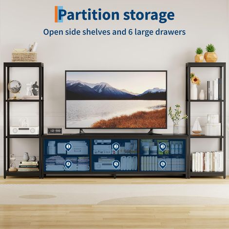 IDEALHOUSE Meuble TV industriel pour salon, console multimédia pour TV jusqu’à 75 pouces, 6 tiroirs en tissu & 4 étagères de rangement, centre de divertissement home cinéma, cadre métal - Couleur : No (1/5)