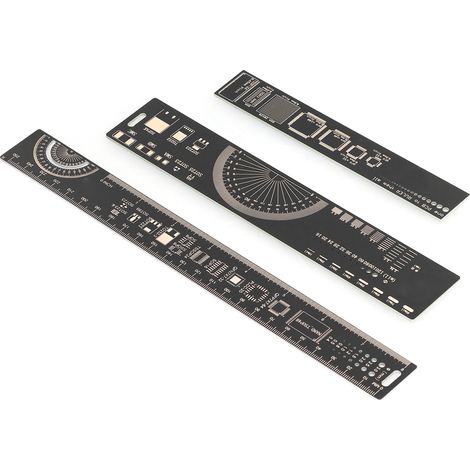 Règles d'ingénierie PCB multifonction 3 formats 15/20/25 cm noir doré pour techniciens électronique et dessin circuit (1/5)