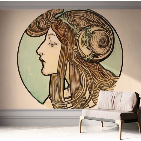 Selbstklebend Tapete - abwaschbar - Raumgestaltung  Schlafzimmer Wohnzimmer Tapete Jugendstil-Porträt 312x219 cm (1/5)