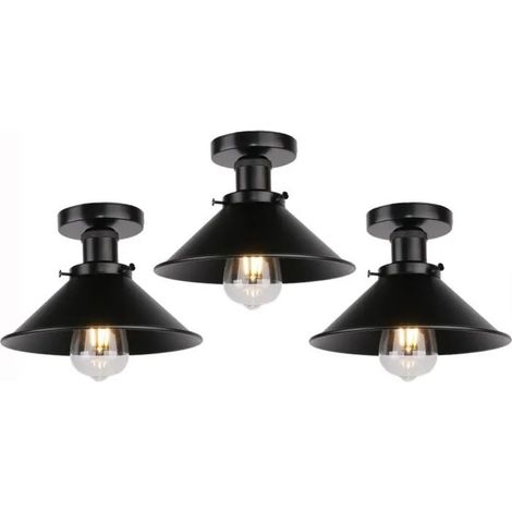 U-Do 3Pcs Plafonnier Industriel E27 22cm Lampe Abat - Jour Cage en Fer Noir décoration Couloir Salon Bar (1/4)