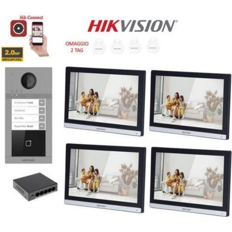 KIT Videocitofono quadrifamiliare IP Poe Hikvision 2 monitor 7 WIFI smart telecamera 2 mpx (1/5)
