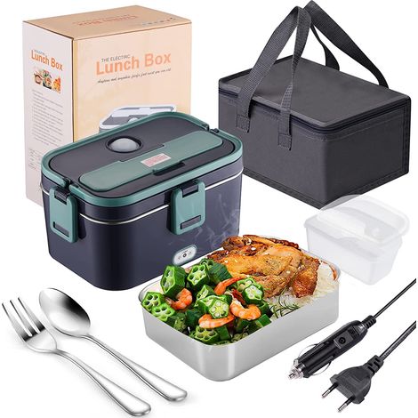 Elektrische Lunchbox 80W 1,8L große Kapazität Lunchbox elektrisch 3-in-1 12V/24V/220V Wärmebox für Büro, Auto, LKW, Zuhause & Reisen