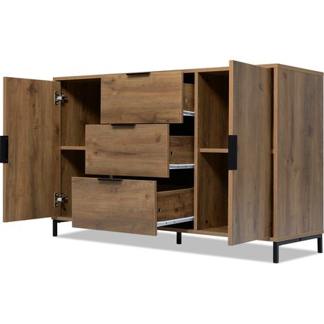 ELVMI Credenza con 2 Ante, 3 Cassetti e Ripiano Regolabile, per Soggiorno, in Truciolato, 120×40×76 cm, Rovere Scuro (1/5)