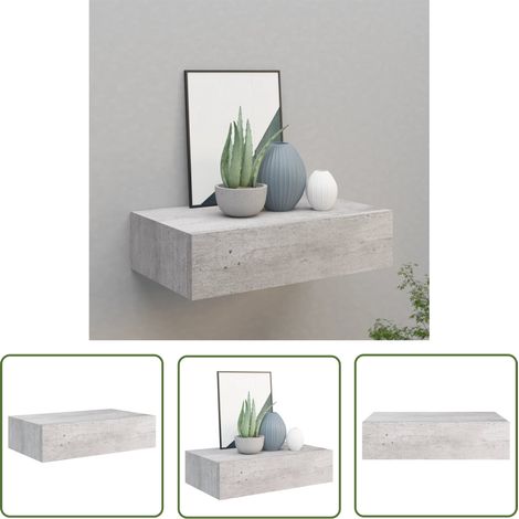 Étagère à tiroir murale Gris béton 40x23,5x10 MDF (1/5)