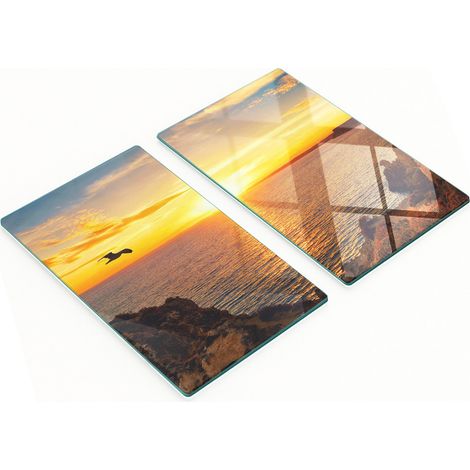 Planches à découper décoratives en verre, coucher de soleil sur la mer, 2 x 30 x 52 cm (1/5)