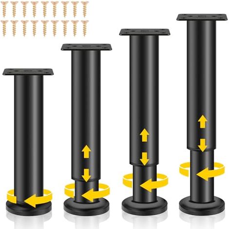 [NEVER USED] Adjustable Furniture Feet, 4-Piece Set, Height-Adjustable Furniture Feet, Black, Adjustable Metal Furniture Feet with Screws for Sofa, Bed, Nightstand, Cabinet, Couch (18-30cm)