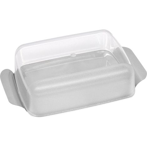 Beurrier, beurrier avec couvercle, boîte pour beurre, Plastique, Acier inoxydable, Argenté, 17 x 11 cm (1/4)
