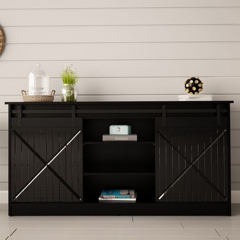 Buffet design noir 160 cm porte coulissantes Hexa (1/5)