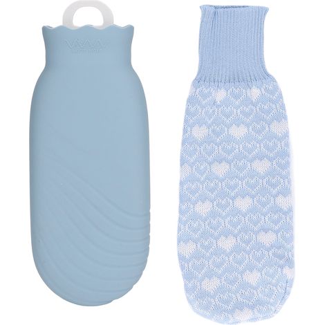 Bouillotte silicone 550ml, peluche mignonne cartoon bleue, anti-explosion, anti-fuite, coussin chauffant réutilisable (1/5)