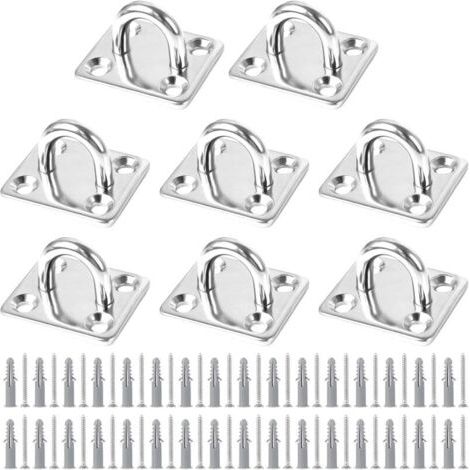 QORVA-Lot de 8 œillets en acier inoxydable, fixations pour auvent, bâche de bateau, balancelle murale, hamac, etc.