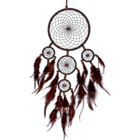 Attrape-rêves marron de 11 cm avec perles et plumes authentiques (1/5)