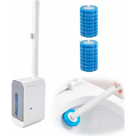 Brosse WC avec 16 Têtes de Rechange, Brosse de Toilette avec Support Mural sans Perçage, Accessoire de Nettoyage pour Salle de Bain, Maison et Hôtel (1/5)