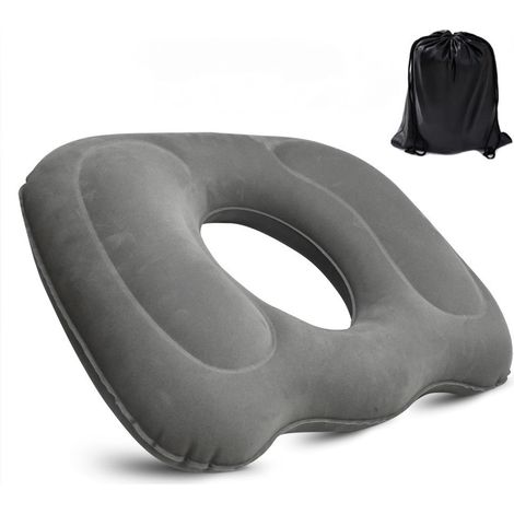 Coussin Coccyx, Coussin Hemorroide De Siège Gonflable, Anti Escarres Fessier Portable, pour Voyage, Chaises De Bureau, Fauteuils Roulants, Soulagement des Hémorroïdes (Gris+sac de rangement) (1/5)
