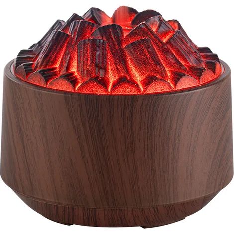 (Deepwood) Humidificateur d'huiles essentielles USB en forme de feu de bois, avec simulation de feu de charbon et motif de volcan de lave. (1/5)