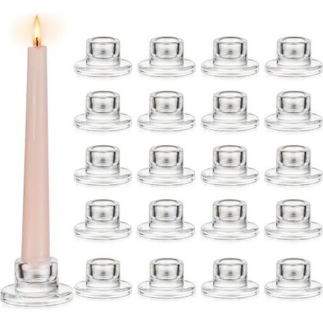Bougeoirs en verre pour bougies coniques : lot de 20 petits bougeoirs en verre transparent pour bougies coniques, idéaux pour la décoration de table de Noël, les mariages et les anniv (1/5)