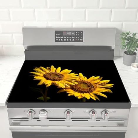 Housse de protection pour cuisinière électrique – Verre résistant à la chaleur – 71,1 x 50,8 cm – Caoutchouc naturel épais, élargit l'espace utile (tournesol) (1/5)