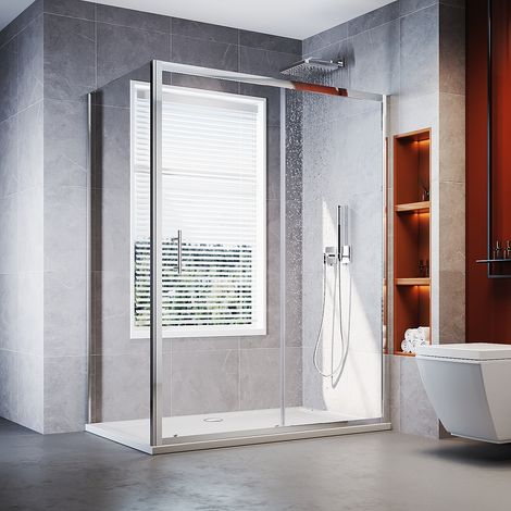 ELEGANT 1200x900mm Sliding Door Shower Enclosure with 900mm Side Panel,SMC Tray & Waste Trap (6mm, Aluminium Frame)