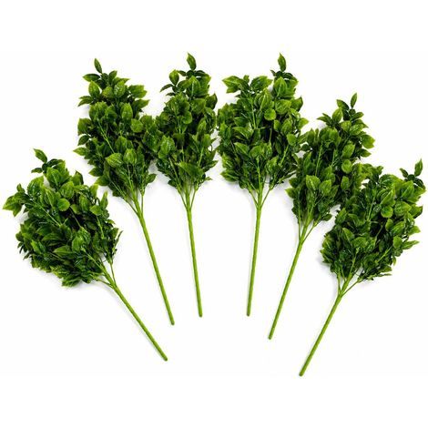 Pack of 6 x 75cm Artificial Green Leaf Foliage Bush Stem (1/5)