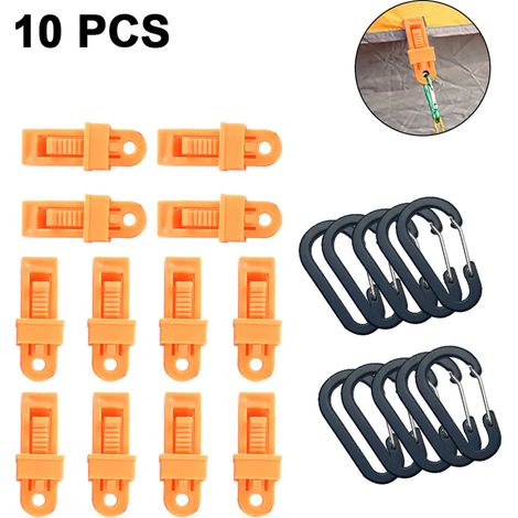 Juego de 10 clips de plástico clips para tienda de campaña clips para lona de camping clips para guantes clips impermeables (naranja) (1/4)