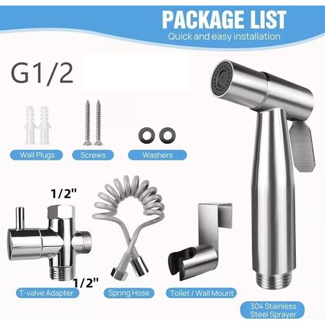Handheld Bidet Sprayer for Toilet Kit,Stainless Steel Spray Attachment Set with 3 Way Valve, Retractable Spring Hose