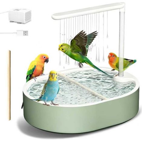 Douche automatique pour perroquets et oiseaux avec pompe à eau USB, circulation continue de l’eau, baignoire et jouet pour cage, vert (1/5)