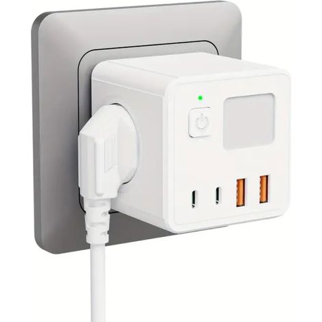 ORION91oficial® - Múltiple Clavija Enchufe CUBE 8 en 1 Blanco 3 salidas de CA 2 USB 2 tipo C Luz Noche Varios Tonos Carga Rápida - spaziOrion91 - Pack x2 (1/5)