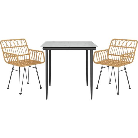 Set da pranzo da giardino arredo esterno 3 pezzi in resina vimini 020013682