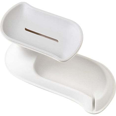 Porte-savon de salle de bain et de cuisine pivotant à 360° double couche auto-drainant (gris)
