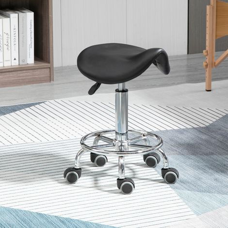 Tabouret 5 roues - 36,5x37,5x51-66 cm - siège mousse ergonomique - design moderne - polyvalent - hauteur réglable - noir