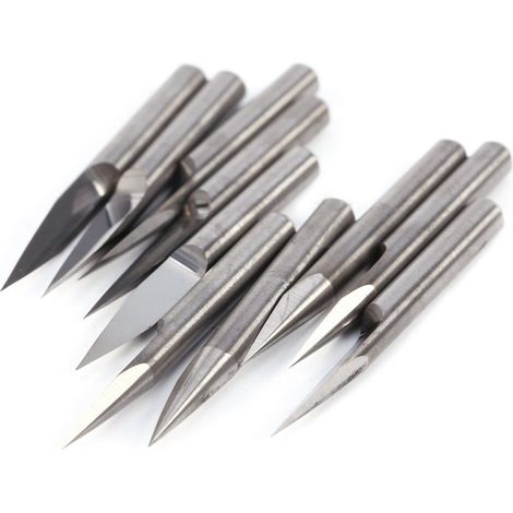 Satz mit 10 Hartmetall-Schaftfräsern, 20°-Winkel – 0,1 mm – 3,175 mm – CNC-Gravur – Kupfer / Aluminium / ABS / Acryl / PVC / Holz