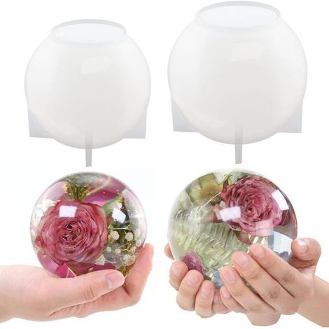 Ecleanfy - Lot de 2 grands moules en résine en forme de sphère, 11,9 cm et 10,2 cm, moules sans couture pour la fabrication de bougies (1/5)