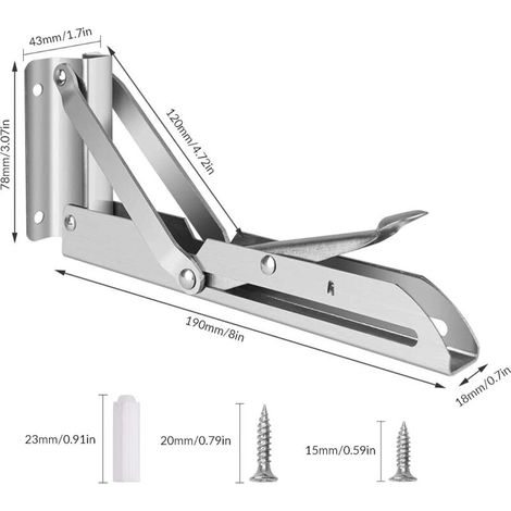 Staffa pieghevole, 2 pezzi, staffa di supporto pieghevole in acciaio inox per mensole a muro, telaio di supporto per mensole da garage, carico massimo 80 kg (1/4)